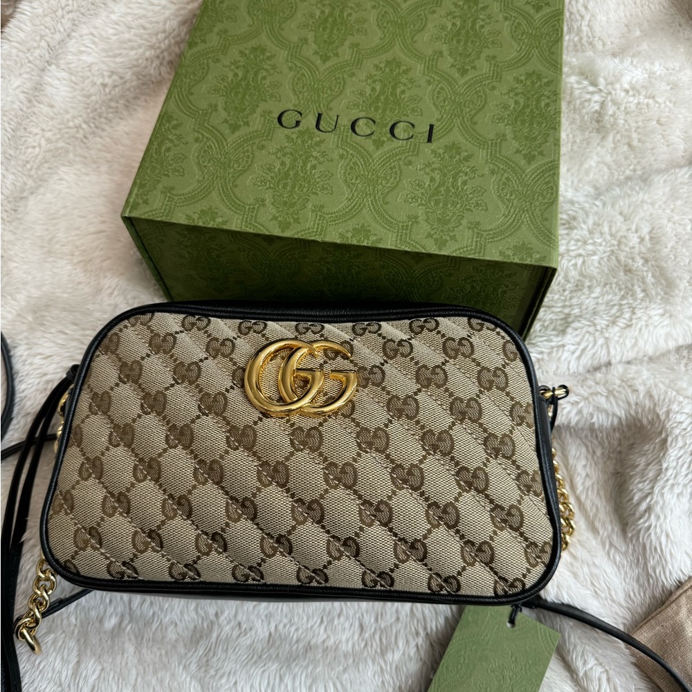 Gucci GG Marmont GG/Matelasse Shoulder Bag Small Beige/Ebony Canvas